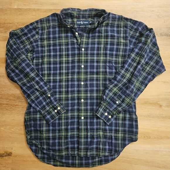 Ralph Lauren Button Down Shirt Men's Size L Classic Fit Blue‎ Green Yellow Plaid - Picture 2 of 6
